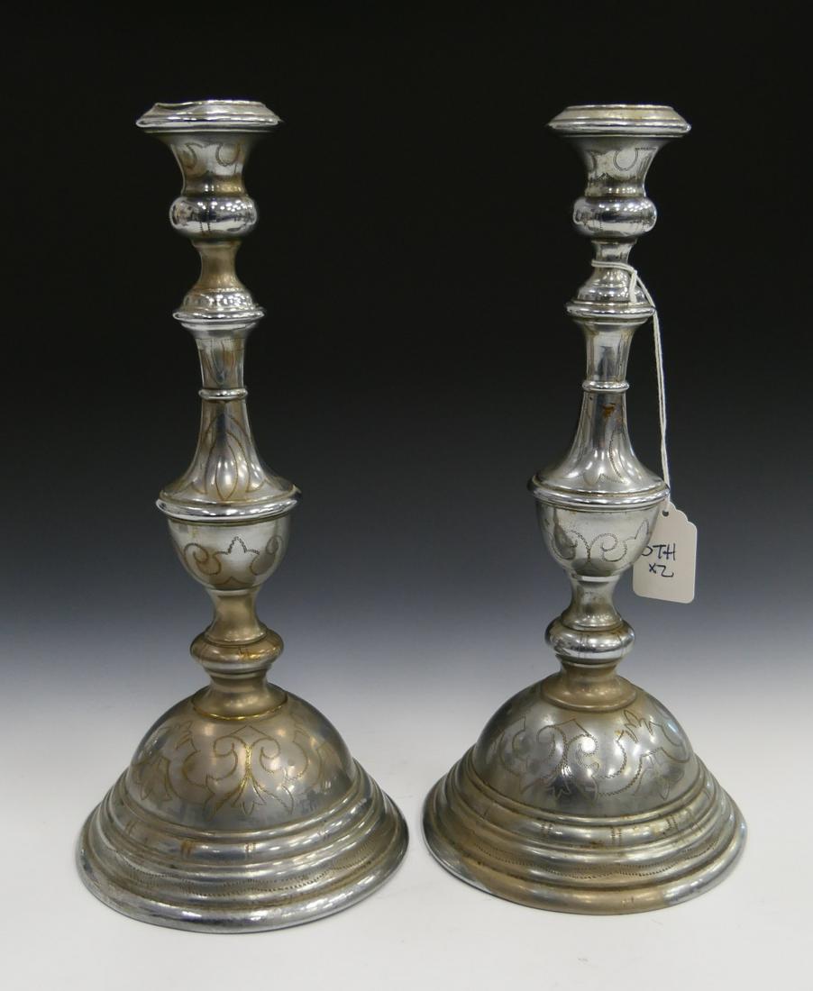 Pr POLISH 84 SILVER SCROLLED LEAF CANDLESTICKS (1 of 5)