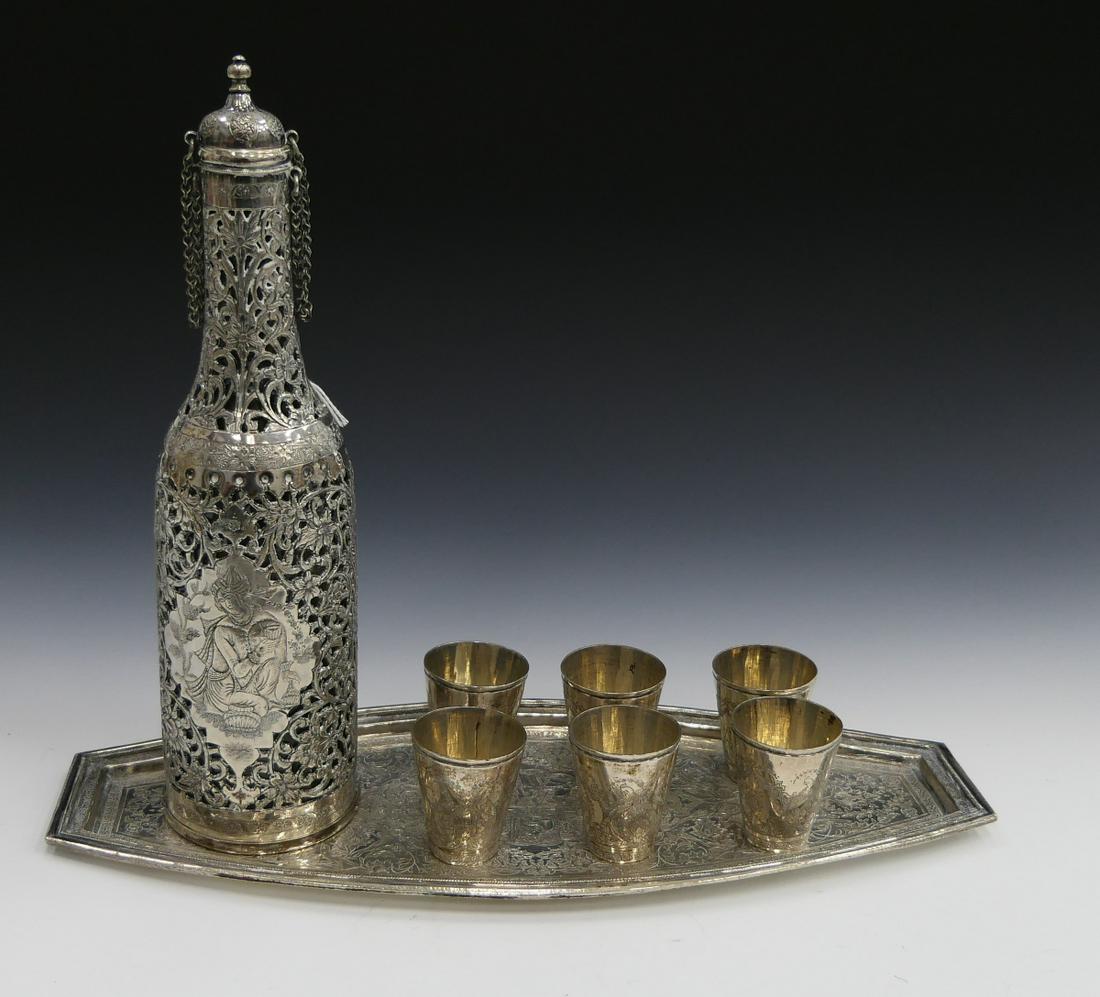 8pc PERSIAN SILVER LIQUOR SET WITH SERVING TRAY (1 of 8)