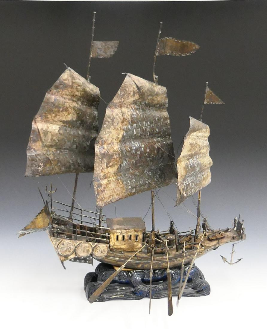 ANTIQUE CHINESE EXPORT SILVER JUNK BOAT (1 of 9)