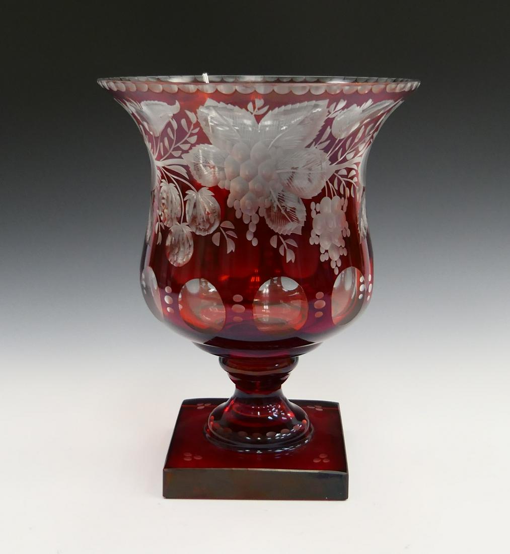 CZECH ETCHED RUBY GLASS LARGE VASE (1 of 6)