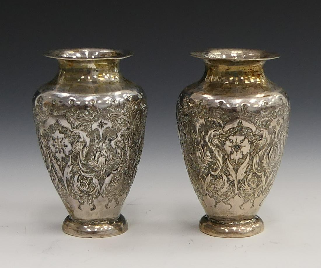 PAIR VARTAN PERSIAN SILVER REPOUSSE VASES (1 of 6)