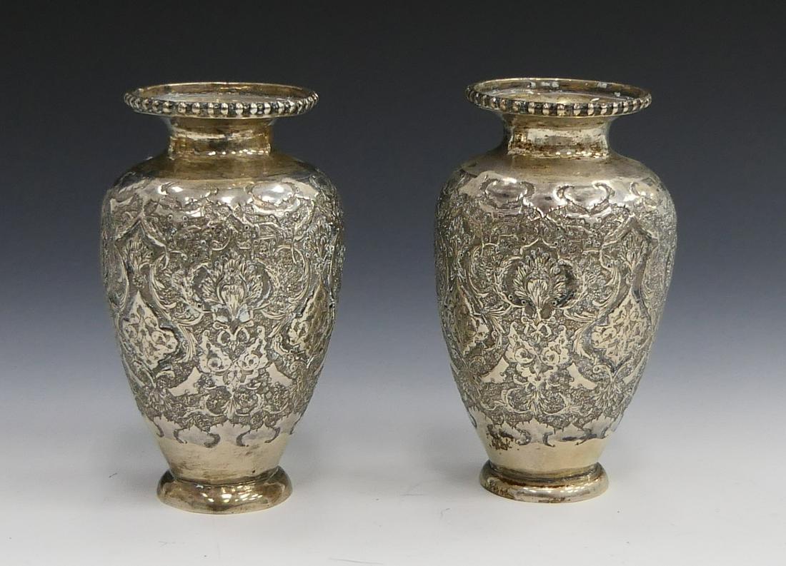 PAIR VARTAN PERSIAN SILVER REPOUSSE VASES (1 of 7)
