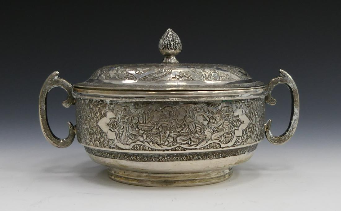 ANTIQUE PERSIAN SILVER REPOUSSE LIDDED BOWL (1 of 7)