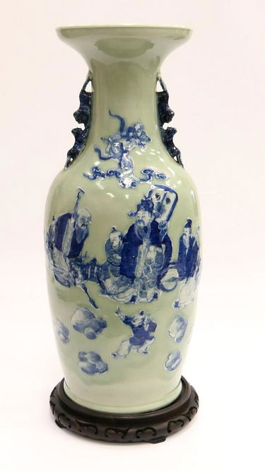 Large Chinese Blue White Celadaon Ground Vase Large Chinese Blue White Celadaon Ground Vase