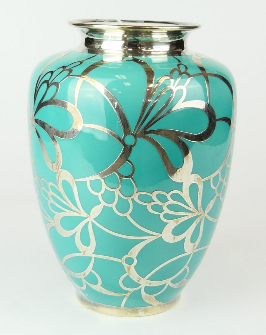 KRAUTHEIN BAVARIA SILVER OVERLAY PORCELAIN VASE (1 of 5)