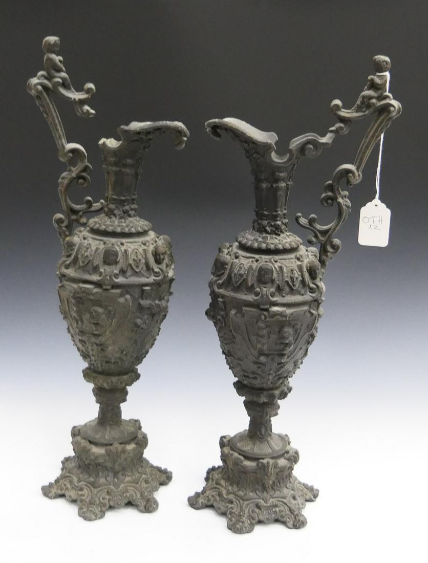 Pr ANTIQUE LSF FOUNDRY CAST METAL ORNATE EWERS (1 of 8)
