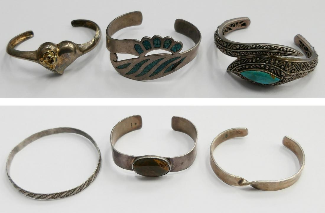 LOT OF (6) STERLING SILVER BANGLE BRACELETS (1 of 10)