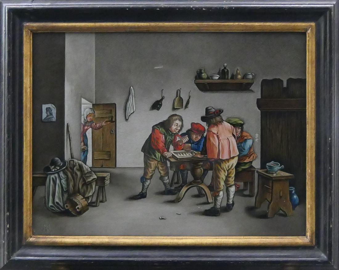 SIGNED MS CONTINENTAL REVERSE PAINTING ON GLASS (1 of 6)