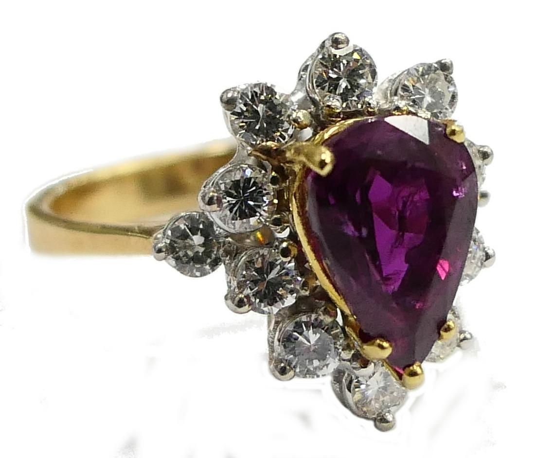 LADIES 18KT Y.G. PEAR SHAPE CEYLON 2.5CT RUBY RING (1 of 6)
