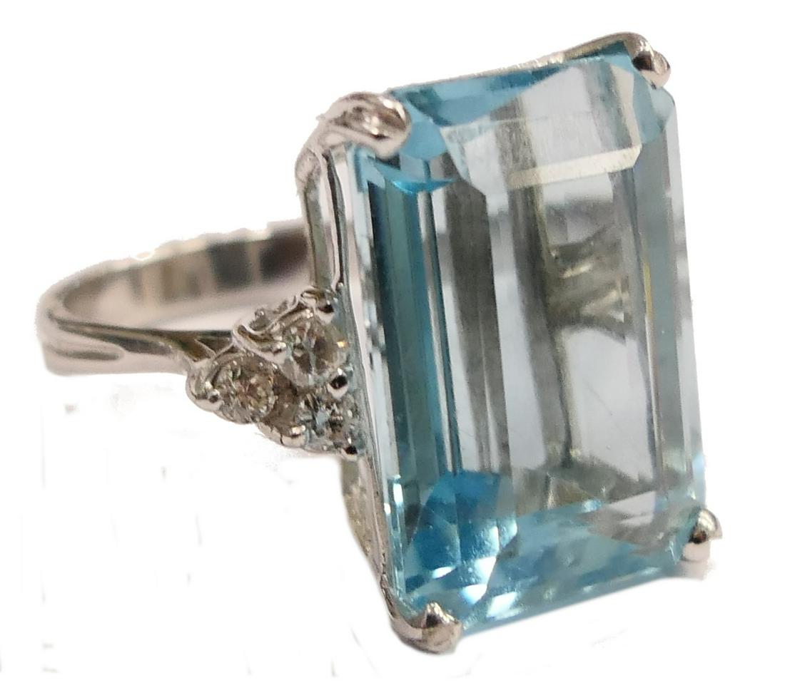 14KT W.G DIAMOND & FAUX AQUAMARINE COCKTAIL RING (1 of 6)