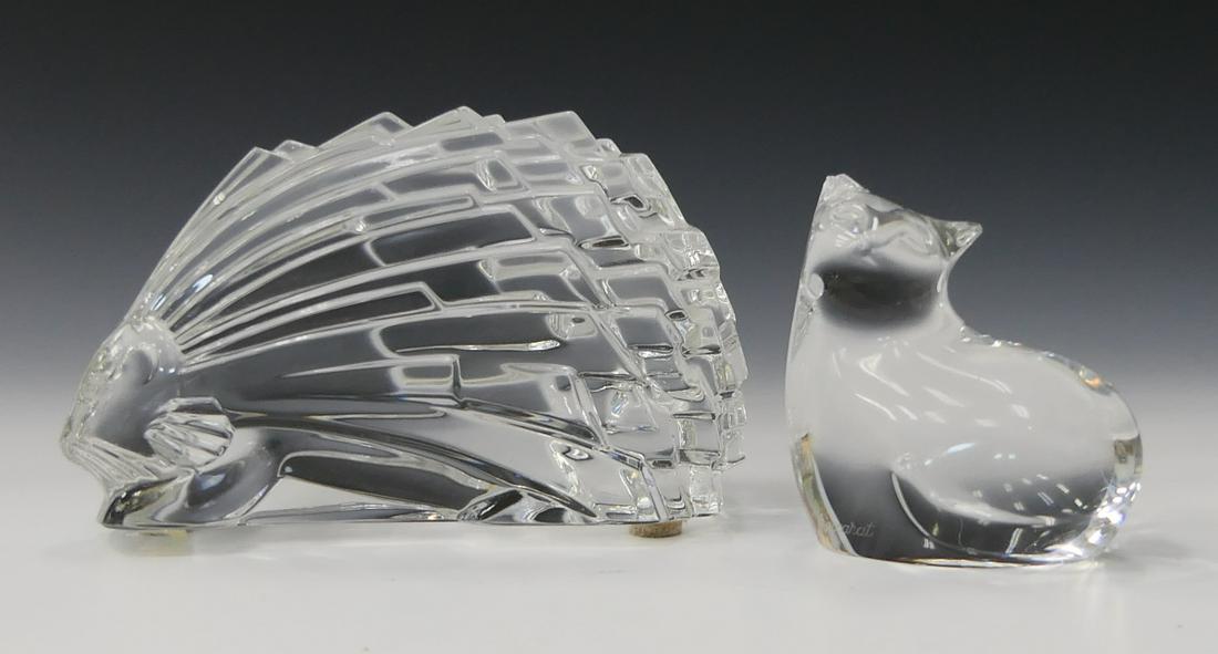 BACCARAT CUT CRYSTAL PORCUPINE & CAT FIGURES: BACCARAT CUT CRYSTAL PORCUPINE & CAT FIGURES, measures 5 1/2" length.