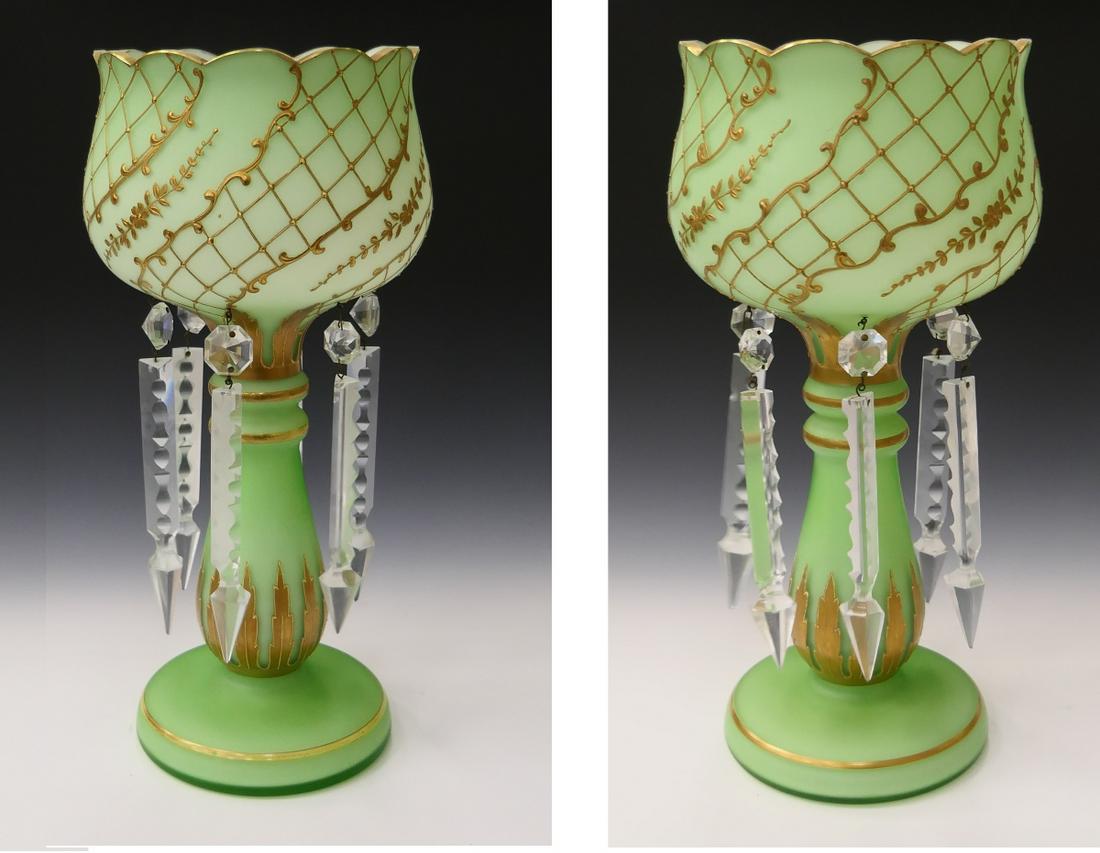 Pr ANTIQUE CONTINENTAL EMERALD GLASS GIRANDOLES (1 of 11)