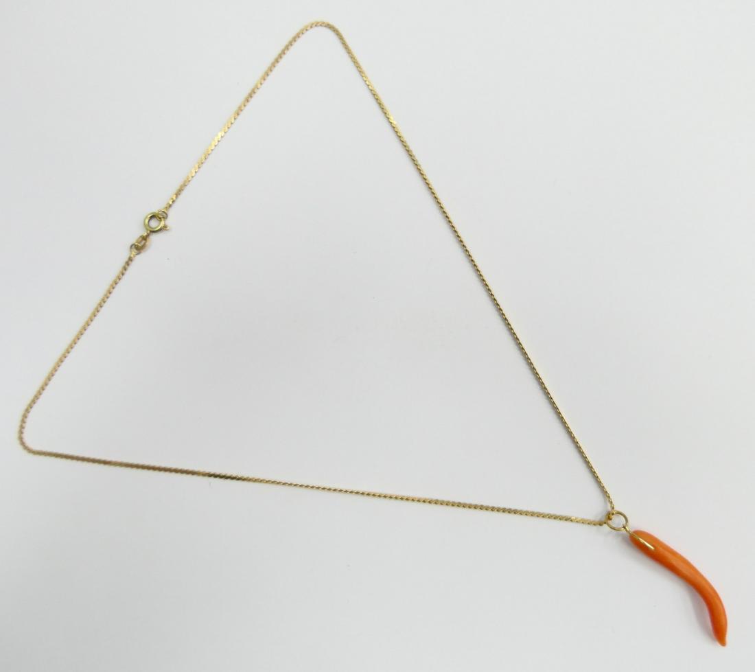 14KT Y GOLD AND CORAL iTALIAN HORN NECKLACE (1 of 4)