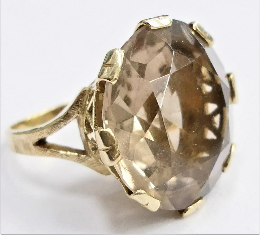 LARGE 14KT Y GOLD AND HEAVY BROWN TOPAZ RING (1 of 5)