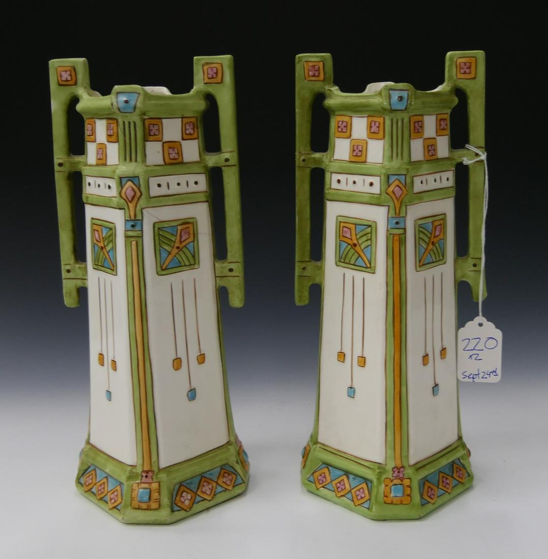 Pr AUSTRIAN ART NOUVEAU PORCELAIN HANDLED VASES (1 of 6)