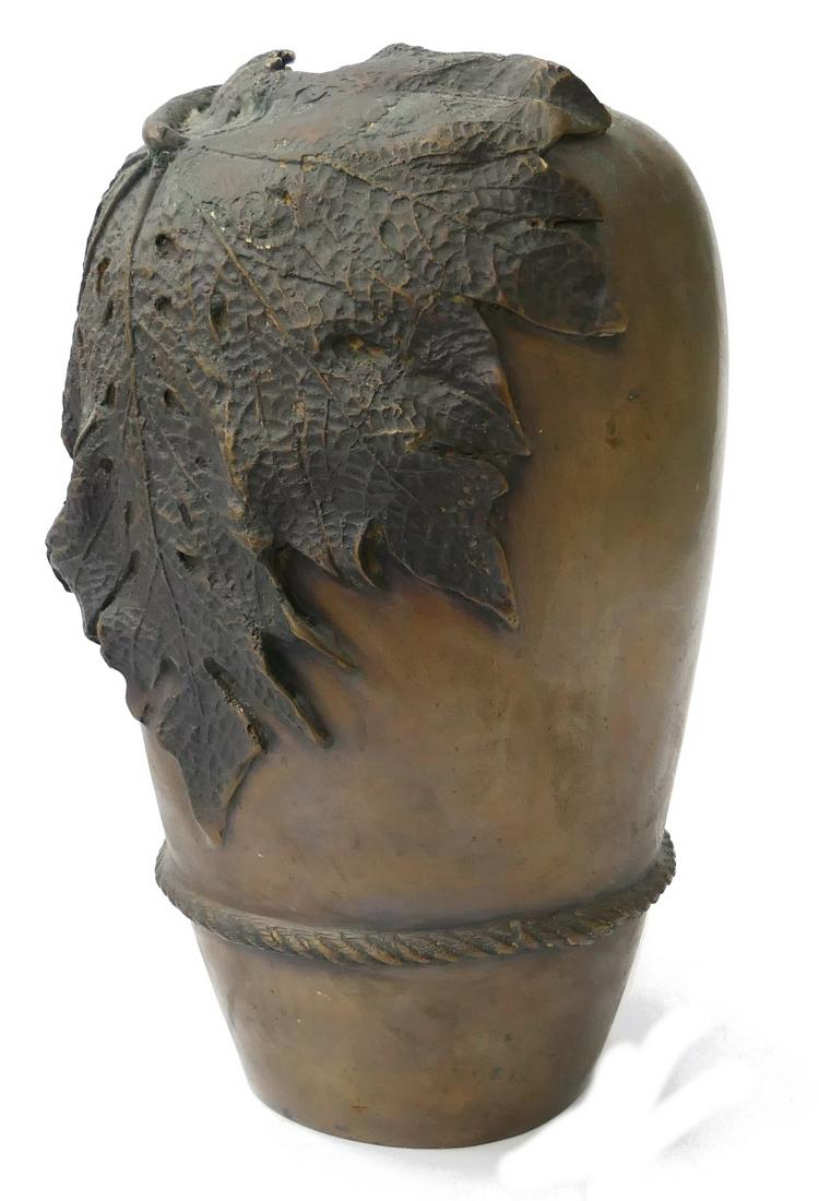 ANTIQUE CHINESE BRONZE LEAF VASE (1 of 6)