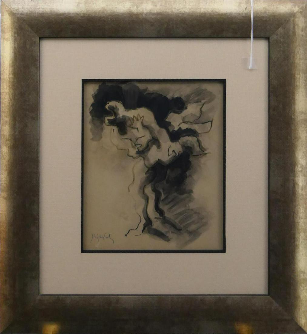 JACQUES LIPCHITZ (FRANCE 1891-1973) WATERCOLOR: Jacques Lipchitz (LITHUANIAN / FRANCE / UNITED STATES / NEW YORK / ITALY, 1891 - 1973) ink and watercolor mixed media work on paper depicting the study of a figure, perhaps for an idea for a future br