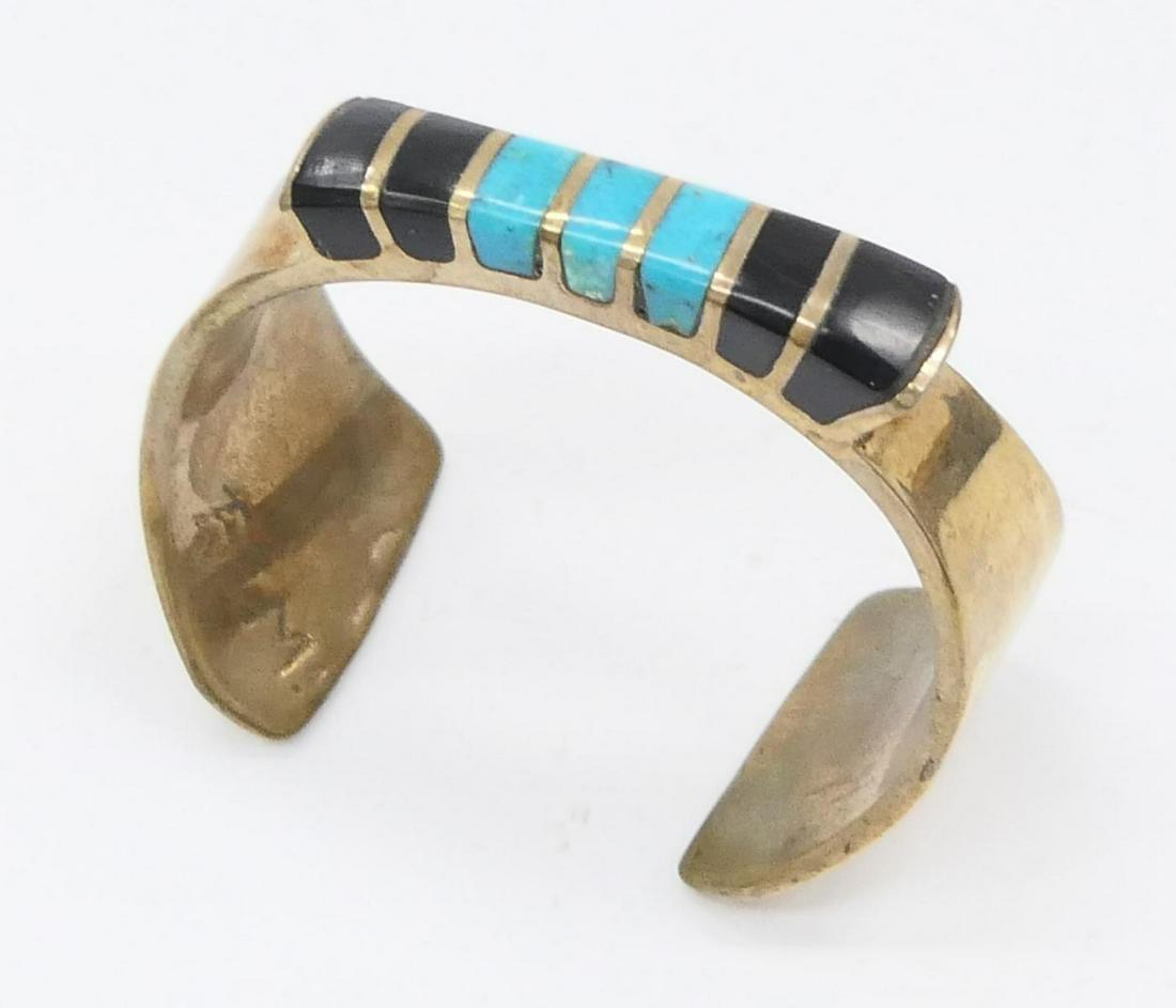 NAVAJO STERLING TURQUOISE & ONYX BANGLE (1 of 6)