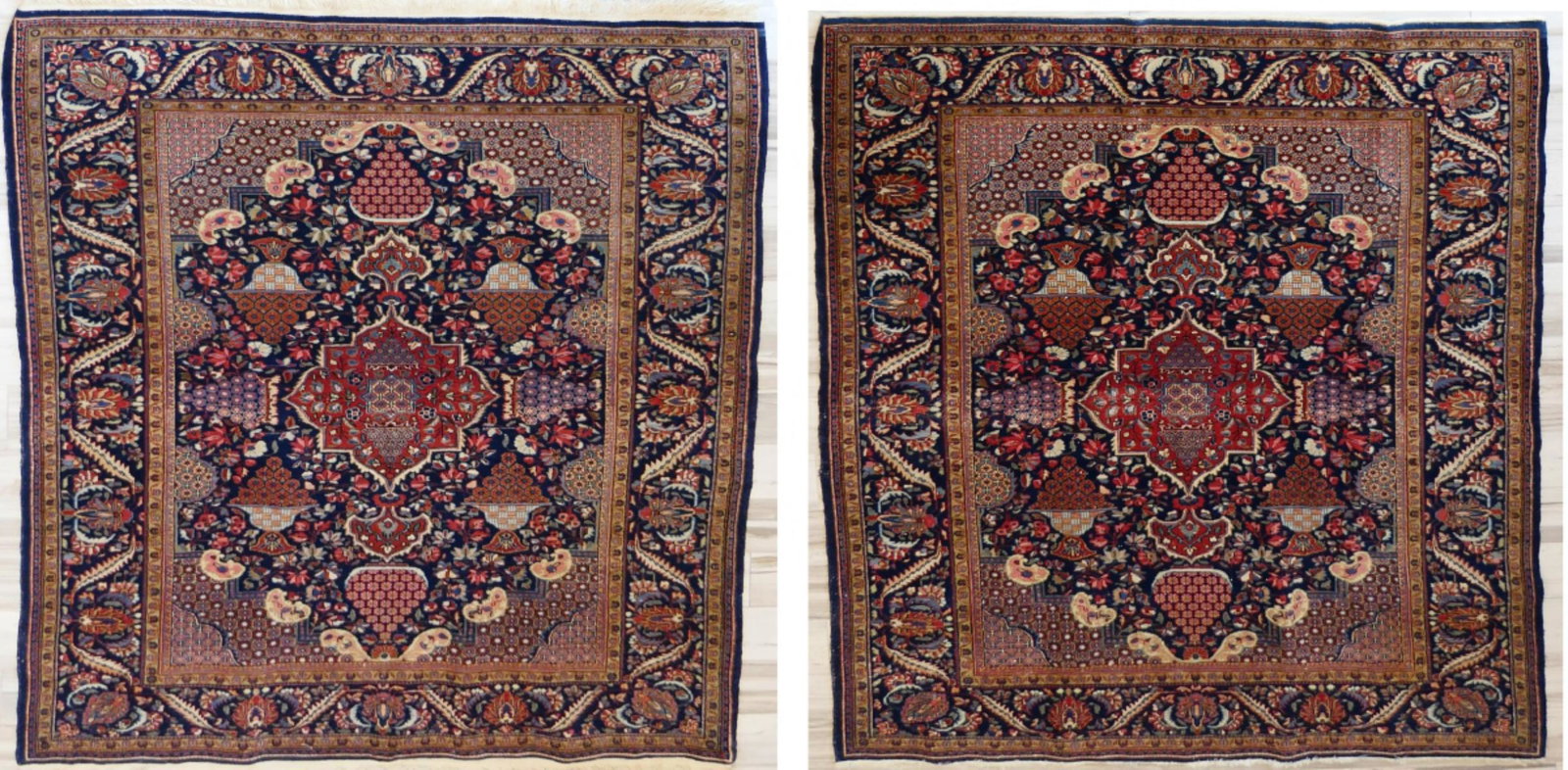 PAIR OF ANTIQUE PERSIAN KASHAN RUGS 6' 7" X 4' 2" (1 of 18)