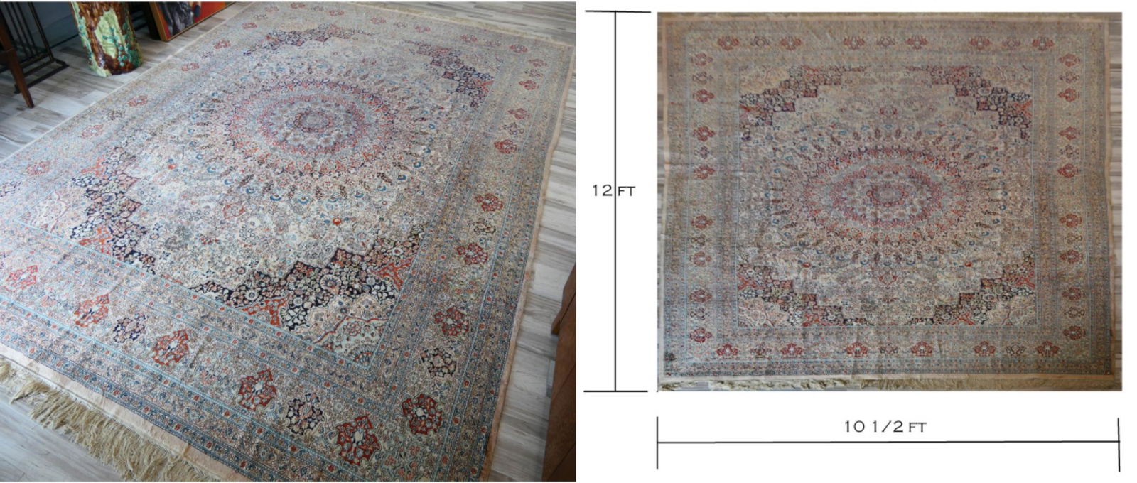 LARGE PURE PERSIAN SILK TABRIZ RUG 12' X 10' 5" (1 of 10)