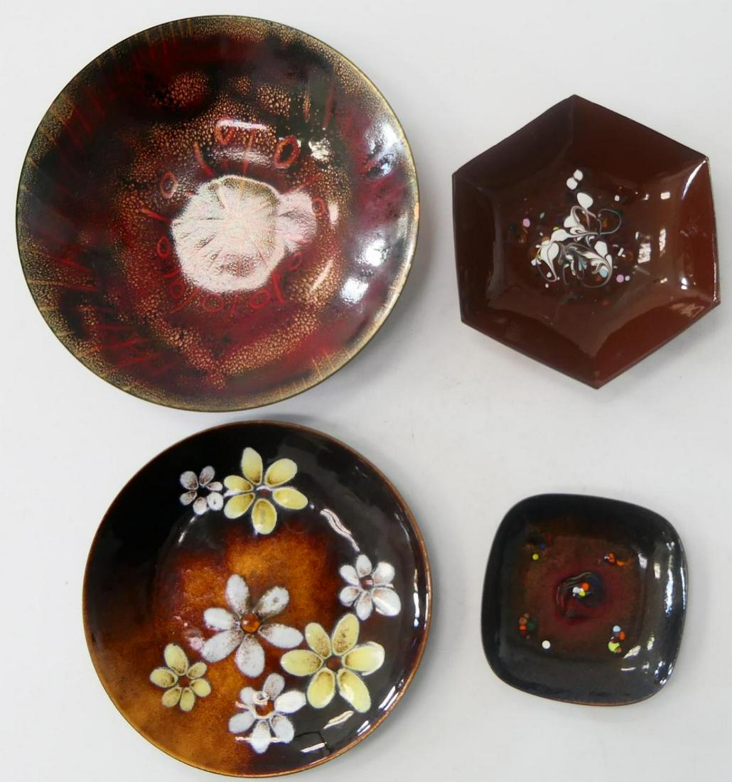 4pcs MID CENTURY ENAMELED COPPER DISHES (1 of 6)