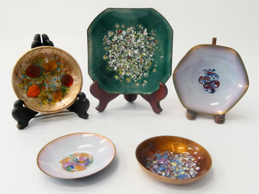 5 MID CENTURY ENAMELED COPPER DISHES (1 of 11)