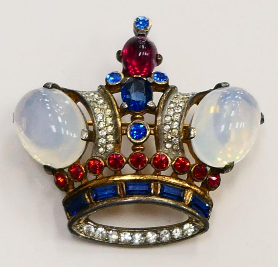 TRIFARI JELLY BELLY STERLING CROWN PIN: Measures about 1 1/2" wide in excellent condition. Third party shipping required