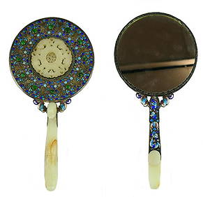 FINE CHINESE SILVER WHITE JADE PHOENIX HAND MIRROR (1 of 13)