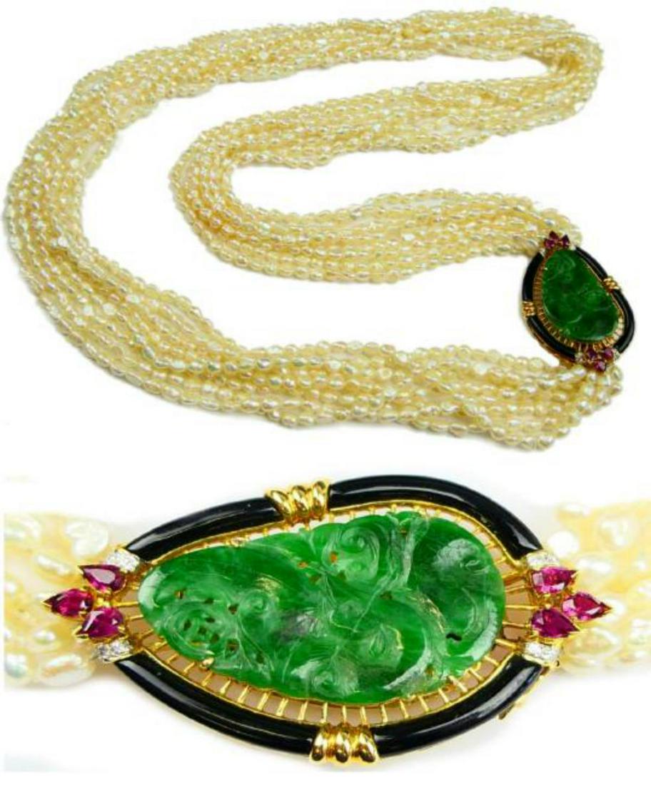 EXQUISITE 18K JADEITE DIAMOND RUBY PEARL NECKLACE (1 of 7)