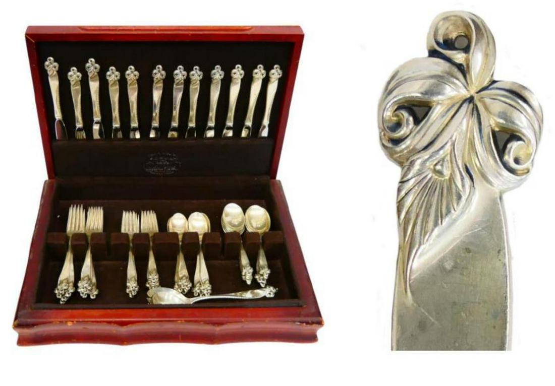 62pc WALLACE ORCHID ELEGANCE STERLING FLATWARE SET (1 of 6)