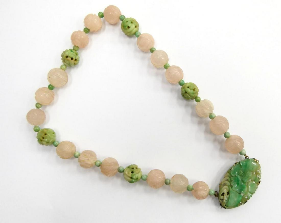 CHINESE ANTIQUE JADEITE QUARTZ 14KT GOLD NECKLACE (1 of 5)