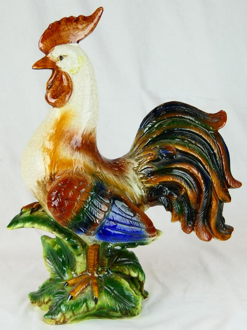 ANTIQUE LARGE CONTINENTAL MAJOLICA ROOSTER FIGURE (1 of 9)