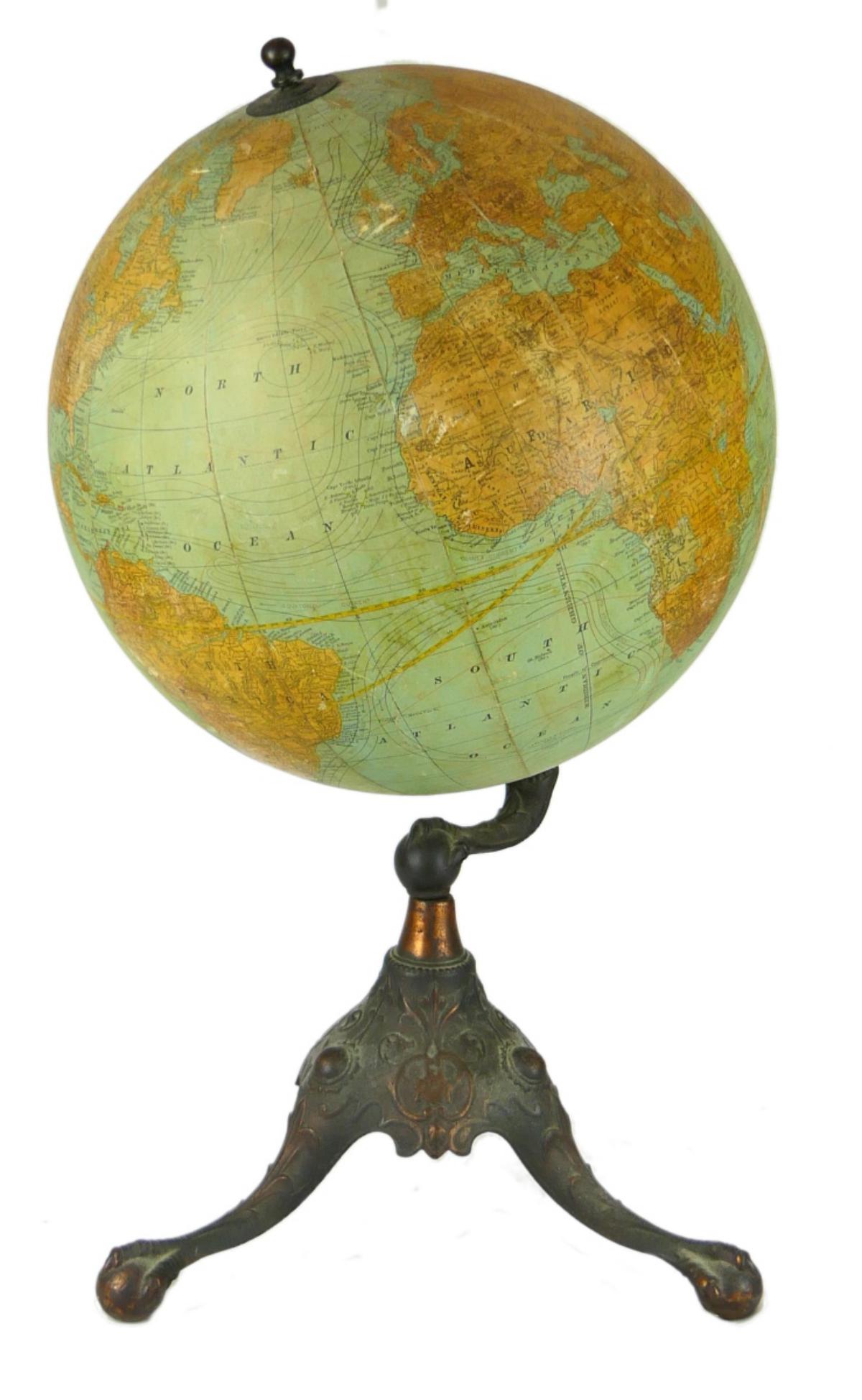 ANTIQUE RAND MCNALLY COPPER BASE TERRESTRIAL GLOBE (1 of 6)