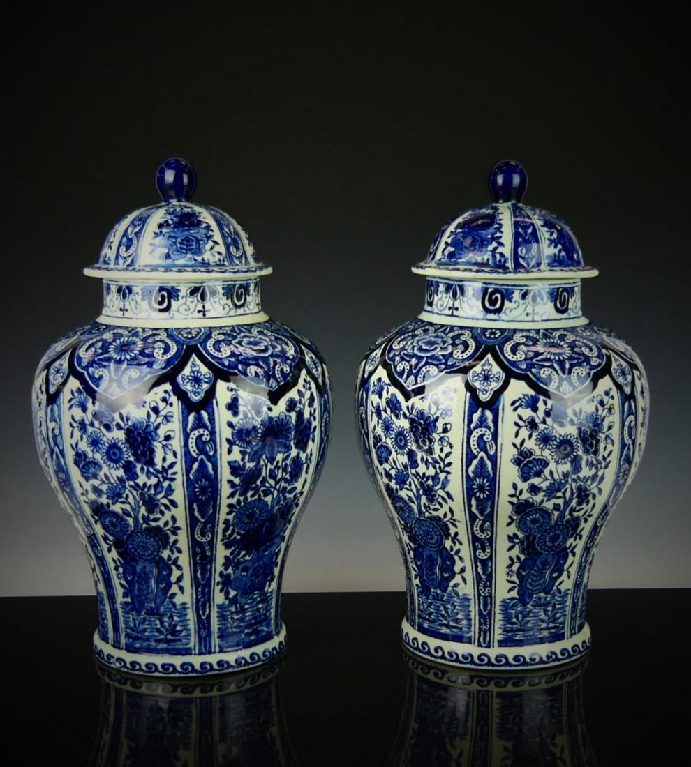 ROYAL SPHINX BOCH DELFT BLUE & WHITE COV'D VASES (1 of 5)