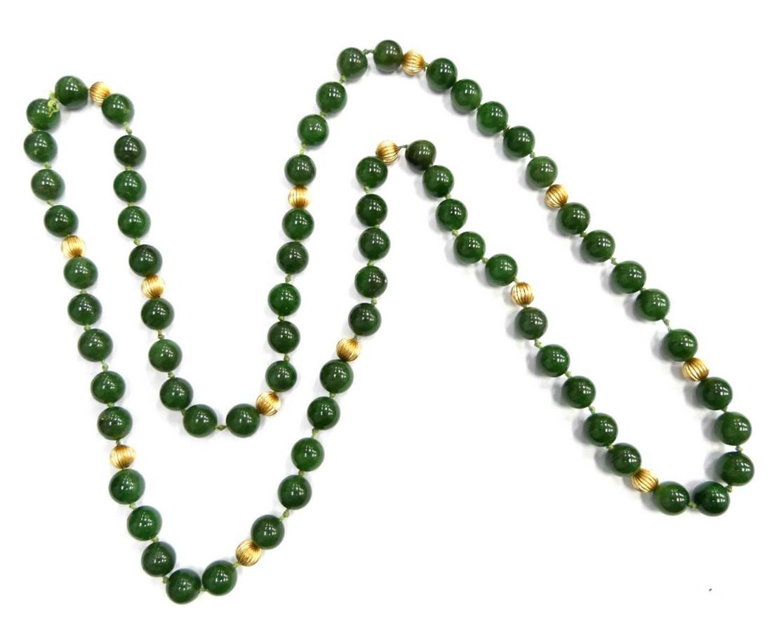 CHINESE FABULOUS JADE & 14KT Y.G BEADED NECKLACE (1 of 6)