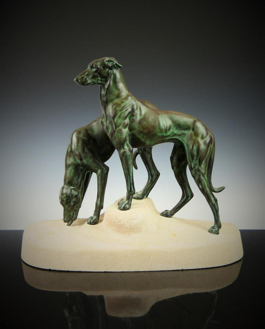 ANTIQUE FRENCH METAL SCULPTURE OF DOG FIGURE (1 of 6)