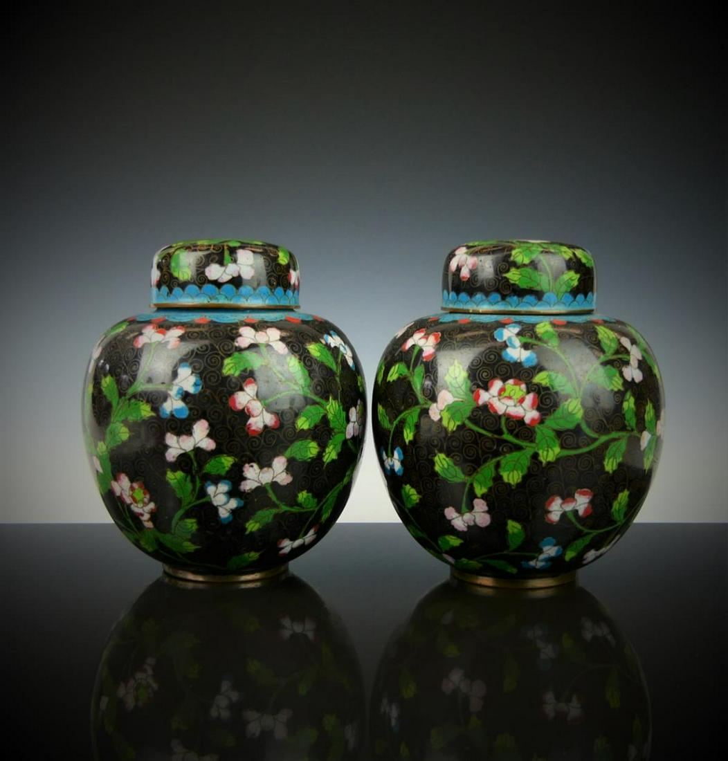 PAIR CHINESE CLOISONNE ENAMEL LIDDED JARS (1 of 5)