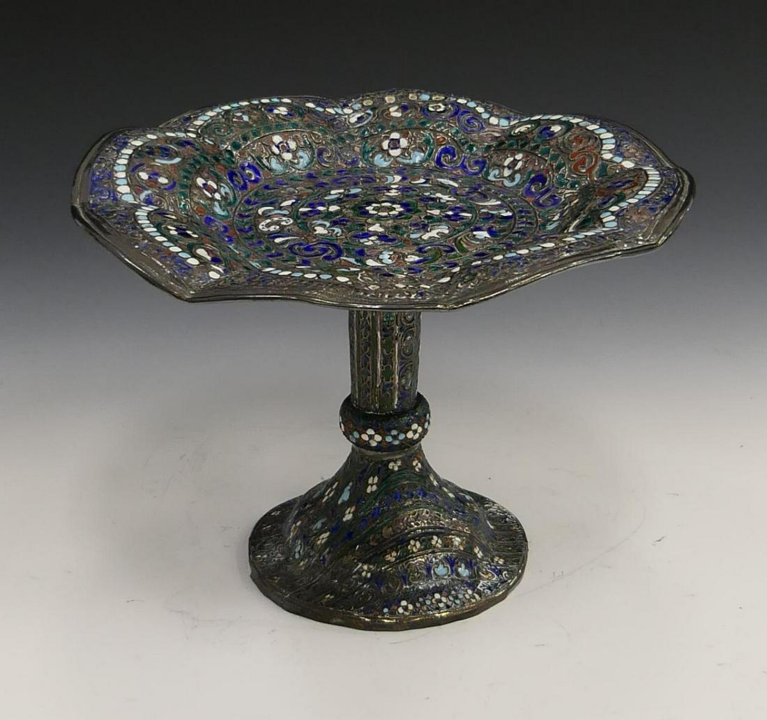 PERSIAN/RUSSIAN ENAMELED OVER 84 SILVER COMPOTE (1 of 5)