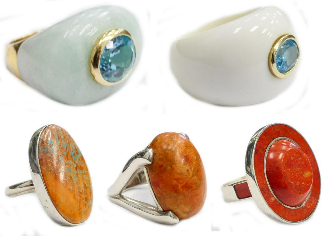 5pcs STERLING SILVER BLUE TOPAZ RED JASPER RINGS (1 of 6)
