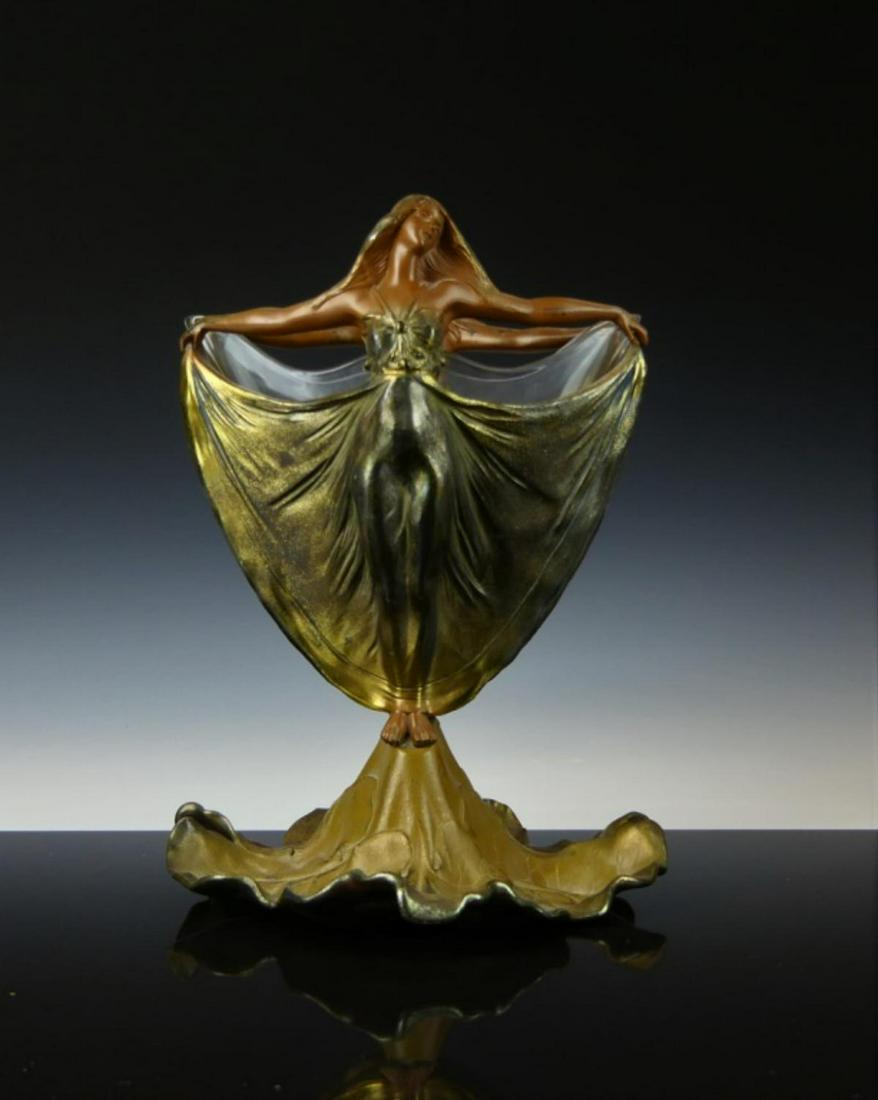 DECO STYLE POLY CHROMED DOUBLE DANCER BRONZE VASE (1 of 6)