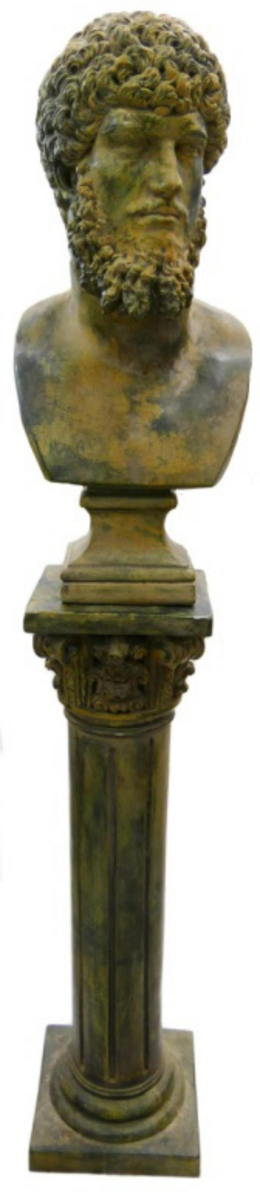 TERRACOTTA LARGE BUST OF HERCULES & PEDESTAL (1 of 9)