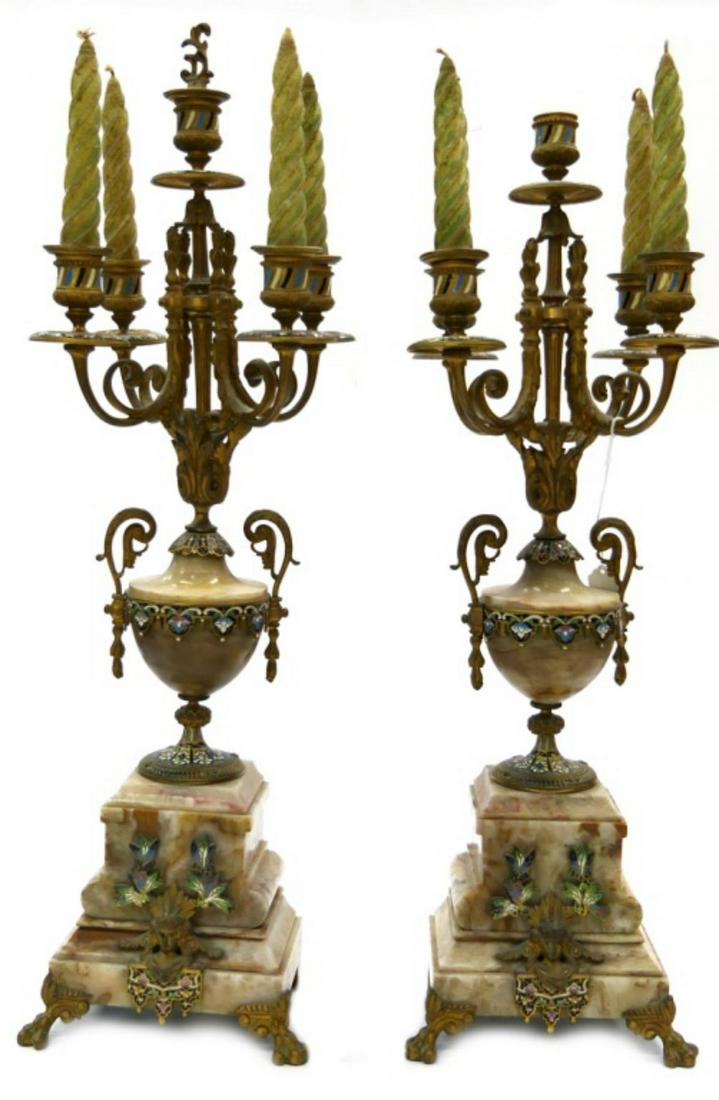 Pr ANTIQUE FRENCH GILT BRONZE CLOISONNE CANDELABRA (1 of 13)