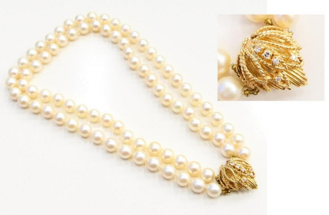 MIKIMOTO LARGE DOUBLE STRAND PEARL NECKLACE GOLD (1 of 8)