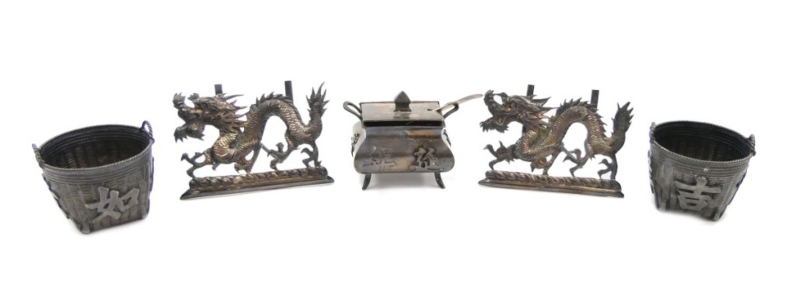 5pcs ANTIQUE SIGNED CHINESE SILVER TABLE ITEMS (1 of 10)