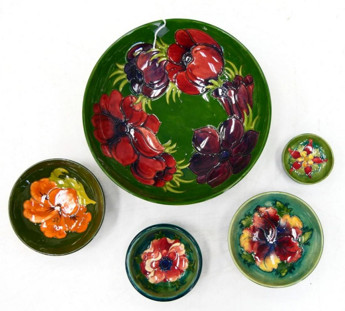 MOORCROFT LOT OF (5) GREEN POTTERY BOWLS (1 of 8)