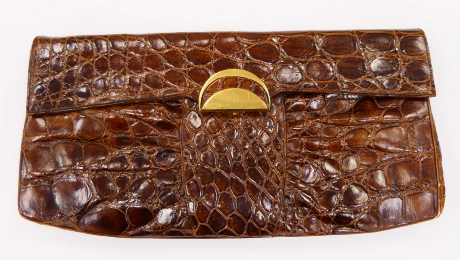 VINTAGE BROWN CROCO LEATHER LARGE CLUTCH PURSE (1 of 4)