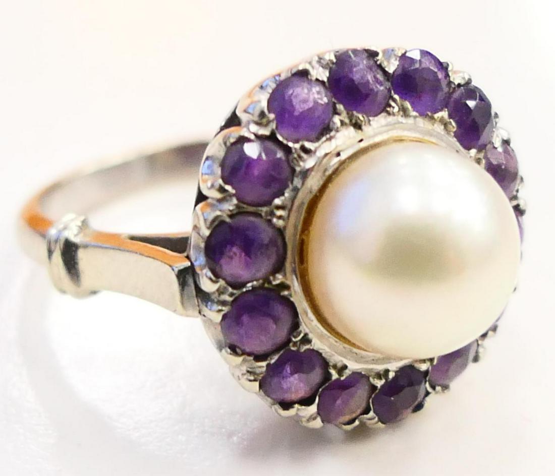 VINTAGE 14KT  WHITE GOLD PEARL & RUBY RING (1 of 3)