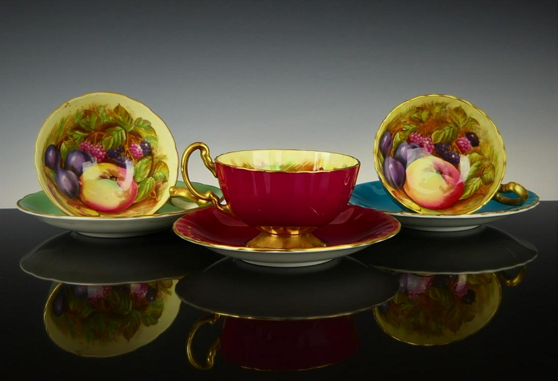 LOT OF 3 ANSLEY FLOR DECORATED CUPS AND SAUCERS (1 of 4)