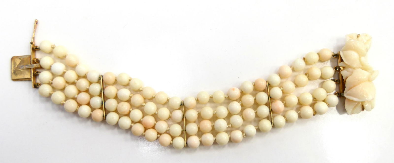 CHINESE ANGEL SKIN CORAL & 14 KT Y GOLD BRACELET (1 of 7)