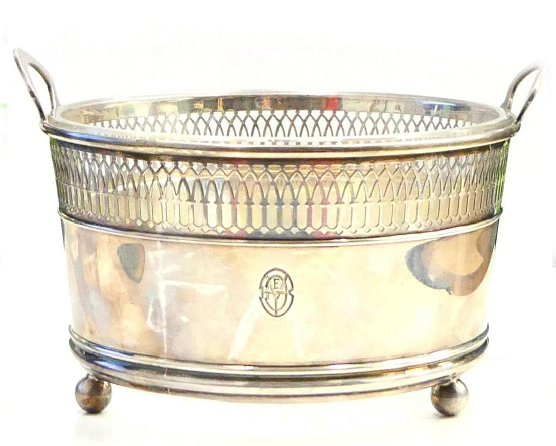 ANTIQUE BRAND-HIER OF N.Y. STERLING BASKET W LINER (1 of 4)